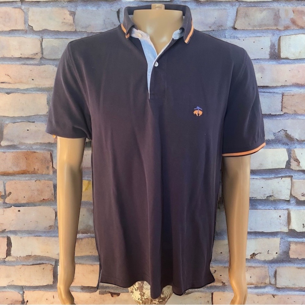 🤑 10/$100 Brooks Brothers polo blue orange short sleeve collar shirt M